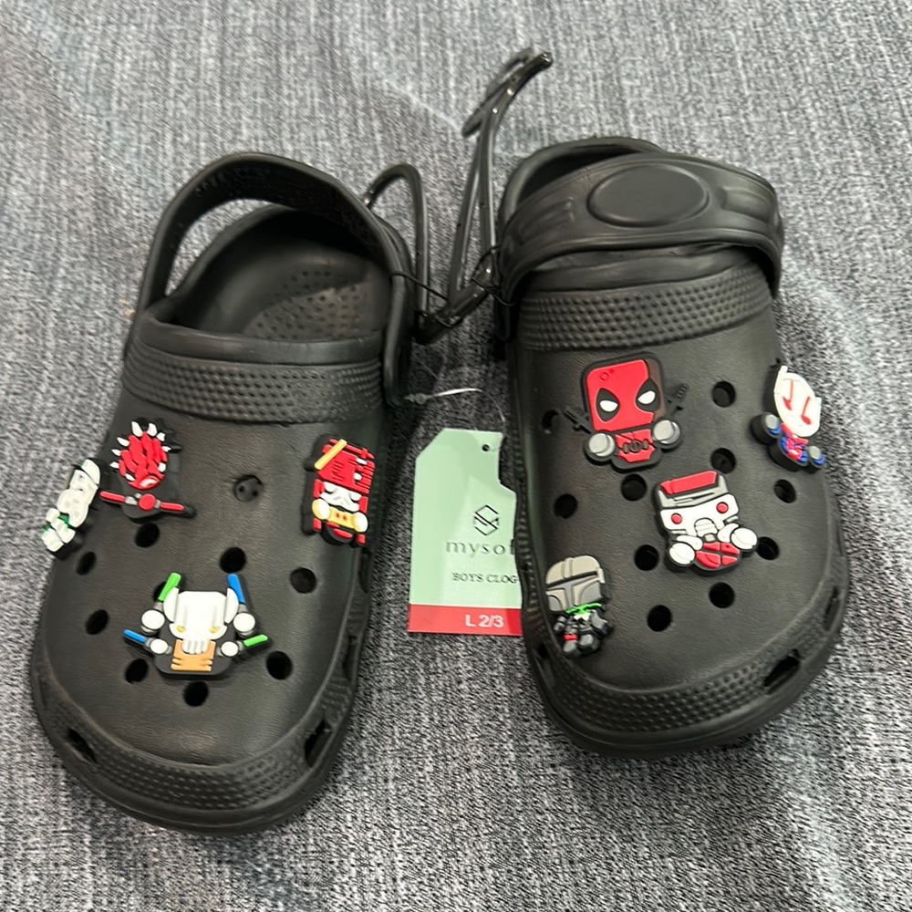 Kids Black Clogs with Fun Charms